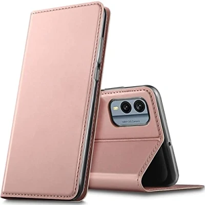 Abbildung von Verco Handyhülle für Nokia X30 5G, Premium Handy Flip Cover 5G Hülle [integr. Magnet] Book Case PU Leder Tasche, Rosegold