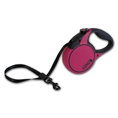 Abbildung von KONG ausrollbare Hundeleine in 5m Länge I Für mittelgroße Hunde bis 30kg Größe M Hochwertige Rollleine mit Break &amp; Lock System pink komfortable Leine Softgriff reflektierendem Gurt