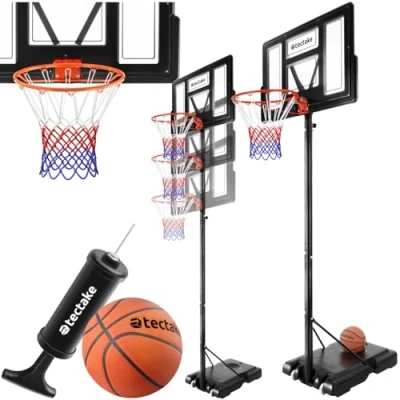 Abbildung von tectake Basketballkorb Basketballanlage Dirk, Korbhöhe 230 305 cm, mit Ball &amp; Pumpe (Komplettset, Korbanlage inkl. Basketball und Ballpumpe), höhenverstellbaren Korb