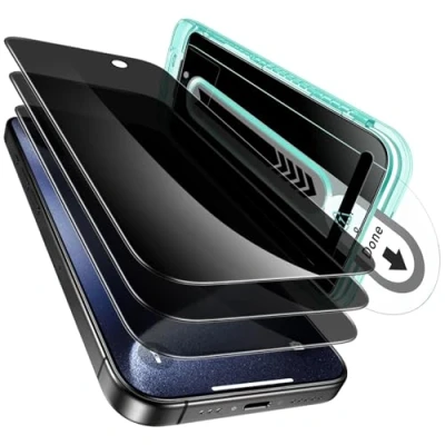 Abbildung von ESR für iPhone 15 Pro Max Panzerglas, Displayschutzfolie, 3 Stück, Antispy Sichtschutzfolie aus gehärtetem Glas mit Flawless Fit Ablage, 9H Härte, kratzfest, HD