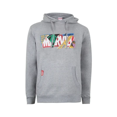 Abbildung von Marvel Herren Scrapbook Logo Hoodie Kapuzenpullover, Grey Heather, L EU