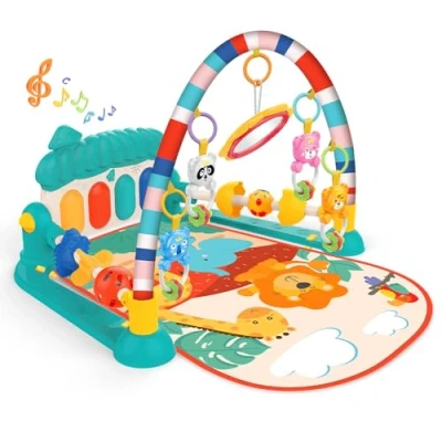 Abbildung von Eners Baby Gym Spielmatte Musikalische Aktivitätsmatte Piano Play Bauchzeit Gepolsterte Matte für Neugeborene Kleinkind Kleinkinder (Pilze blue)