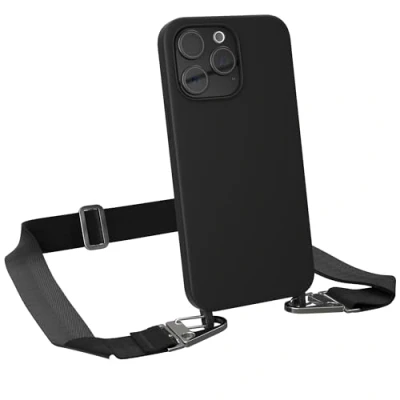 Abbildung von EAZY CASE Hülle mit Band kompatibel iPhone 15 Pro Max Handyhülle Umhängeband für Silikonhülle Schwarz Handykette zum Umhängen Handykordel Schutzhülle Smartphone in
