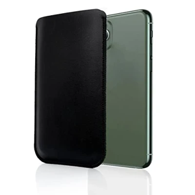 Abbildung von MyGadget Sleeve Kunstleder Hülle Maße : 8,8 cm x 15,0 Handytasche dünn &amp; weich Elegante Slim Fit Etui Case für u.a. iPhone 14 Pro in Schwarz