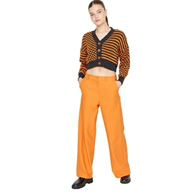 Abbildung von Trendyol Damen Herren Hoher Bund Wide Leg Hose Pants, Orange, 42 EU