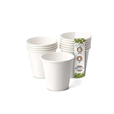 Abbildung von GREENBOX Bio Pappbecher I Einweggeschirr Trinkbecher Papierbecher kompostierbare und biologisch abbaubare Becher weiße, unbedruckte, umweltfreundliche Kaffeebecher 50 Stück 150ml 6oz