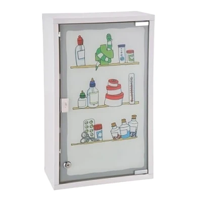 Abbildung von Spetebo Medizinschrank XXL Metall Glastür bunt 50x30 cm (Stück, 1 St., Medikamentenschrank) Arzneischrank mit 3 Fächern