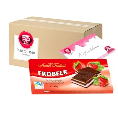 Abbildung von 5 x Maître Truffout Cremeschokolade Erdbeere Tafel 100g mit Geschenk von Pere&#039;s Candy