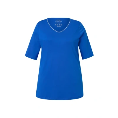 Abbildung von Ulla Popken Ligne EN A Manches Courtes ET COL V Tshirt basic, Damen, Größe: 54/56, Blue