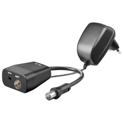 Abbildung von Goobay 67245 DC Einspeiseweiche für DVBT Antennen aktiv / Spannungseinspeise Adapter mit Netzteil Koaxial Buchse Zimmerantenne HDTV 5 V Ausgang Schwarz