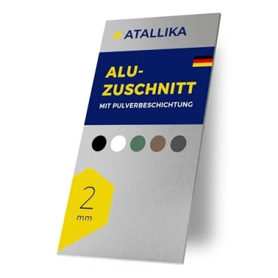 Abbildung von ATALLIKA Aluminium Platte beschichtet [Graualuminium, 500x200 mm] 2mm dickes Alublech mit einseitiger Pulver Beschichtung [wetterfest, Outdoor &amp; Indoor] präziser Blech Zuschnitt aus Deutschland