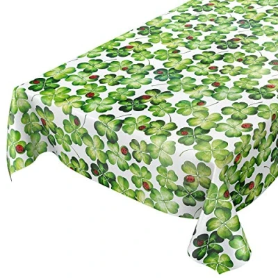 Abbildung von ANRO Tischdecke Wachstuch abwaschbar Wachstuchtischdecke Wachstischdecke Glücksbringer Marienkäfer Kleeblätter 220x140cm
