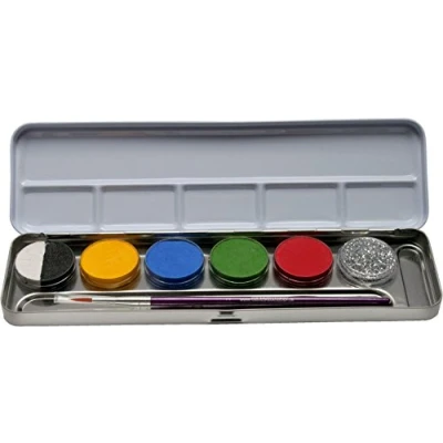 Abbildung von Eulenspiegel 206201 Metall Palette 6er Kombi, 5 x 3,5 ml Farbe, 1 Glitzer und Pinsel, Schminkfarben