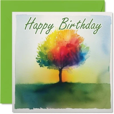Abbildung von Stuff4 Geburtstagskarten für Frauen und Männer Aquarell Baum Happy Birthday Karte Mama, Vater, Bruder, Schwester, Onkel, Tante, Cousin, Großvater, Nanny, Freund, 145 mm x
