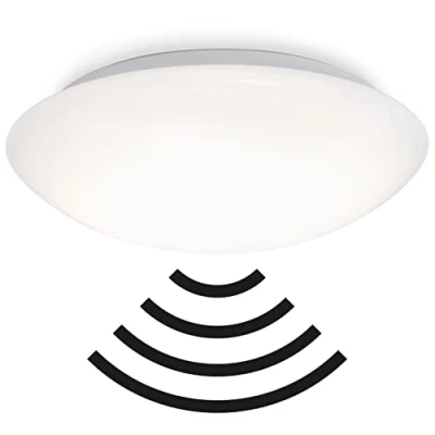 Abbildung von Briloner Leuchten LED Deckenleuchte 3362 116, Spritzwasserschutz, Bewegungsmelder, Leuchtdauer einstellbar, Dämmerungssensor, fest verbaut, Neutralweiß, Badlampe, 38x7cm, Weiß, 22W, Badleuchte decke, Badezimmer, Küche