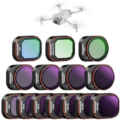 Abbildung von NEEWER 14er Filter Set kompatibel mit DJI Mini 4 Pro, polarisierte ND Filter, ND8 ND16 ND32 ND64 ND128 ND256 ND1000 ND8/PL ND16/PL ND32/PL ND64/PL Schwarze Diffusion 1/4 Lichtverschmutzung CPL, FL B05