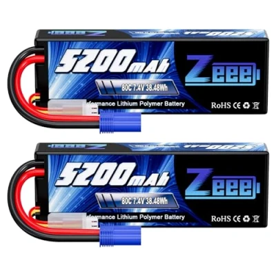 Abbildung von Zeee 2S Lipo Akku 5200mAh 7,4V 80C Hardcase Batterie mit EC5 Stecker für RC Evader BX Auto Car Truck LKW Truggy Hobby (2 Packungen)