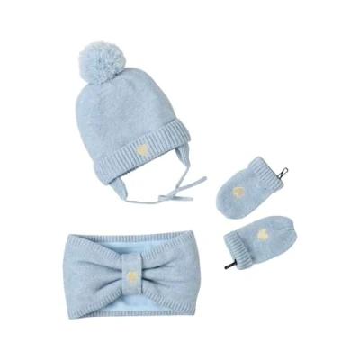 Abbildung von Vertbaudet Mädchen Baby Set: Mütze, Rundschal &amp; Fäustlinge, Herz eisblau 62/68