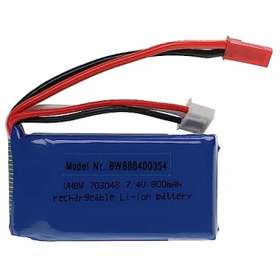 Abbildung von vhbw Akku kompatibel mit BEC Stecker für Modellbau z.B. Racing Car, Helikopter, Flugzeug (800mAh, 7,4V, Li Polymer, 56 x 30 15 mm)