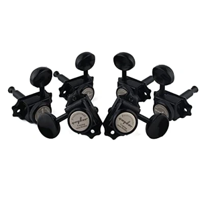 Abbildung von Guyker Guitar Locking Tuners (3L + 3R Handed) Vintage Deluxe Lock String Tuning Key Pegs Machine Heads Replacement Parts for ST TL Style Electric, Folk or Acoustic Guitars Black