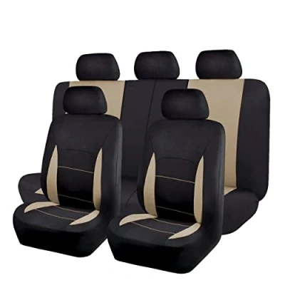 Abbildung von Flying Banner Stoff Autositzbezüge Komplettset Universal Set (Vollständige Reihe, Beige und Schwarz)