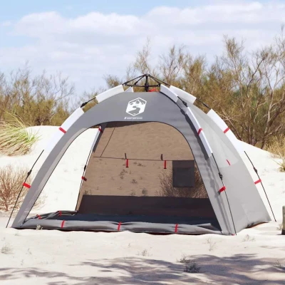Abbildung von vidaXL Strandzelt, Strandmuschel mit Quick Release System, Wasserdicht Campingzelt offenem Eingang, Sonnenschutz, Grau 190T Polyester
