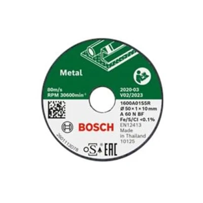 Abbildung von Bosch 1 600 A01 S5Y. Typ: Schneidedisk, Mittentyp: Flache Mitte, Markenkompatibilität: Bosch. Menge pro Packung: 3 Stück(e) (1600A01S5Y)