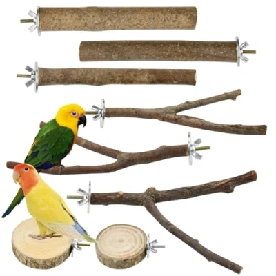 Abbildung von VGECEE 8 Stück Vogelspielzeug Holz Natur Sitzstangen Wellensittich Naturholz Vogel Spielzeug Vogelständer aus Vogelkäfig Zubehör ür Kanarienvogel