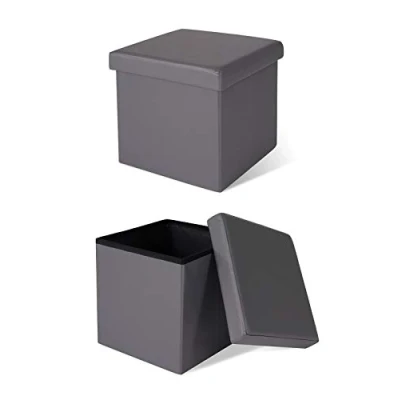 Abbildung von dibea Sitzhocker faltbar max 300 kg Kunstleder, 38x38x38 cm grau