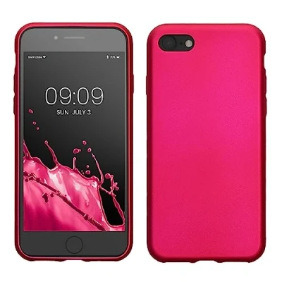 Abbildung von kwmobile Case kompatibel mit Apple iPhone SE (2022) / (2020) 8 7 Hülle Schutzhülle aus Silikon metallisch schimmernd Handyhülle Metallic Pink
