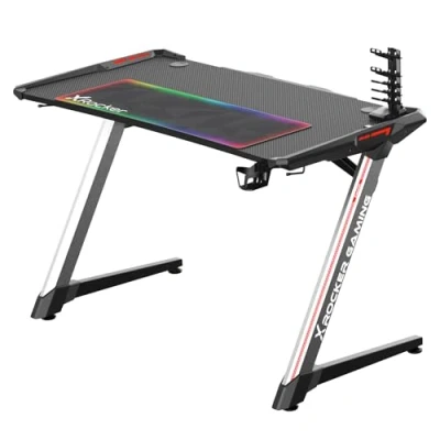 Abbildung von x Rocker Lynx Aluminium Carbon Gaming Tisch RGB LED Beleuchtung &amp; Kabelmanagement 113 61 76 cm