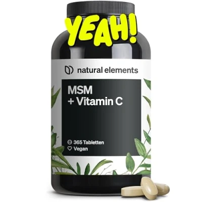 Abbildung von MSM 2000mg + natürliches Vitamin C 365 Tabletten statt Kapseln Methylsulfonylmethan hochdosiert, vegan in Deutschland laborgeprüft St