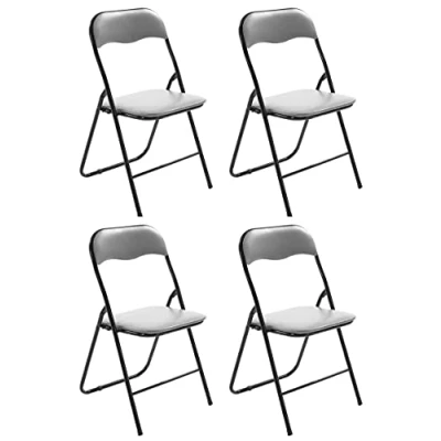 Abbildung von CLP 4er Set Klappstuhl Felix Gepolstert I Küchenstuhl Mit Metallgestell Kunstleder PVC Sitz Stühle Klappbar Campingstühle, Farbe:grau/schwarz