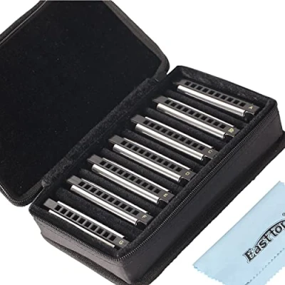 Abbildung von East Top 7 Tasten Mundharmonikaset verpackt, Pack 10 Löcher 20 Töne Blues Diatonic Harmonica Für Erwachsene, Profispieler und Studenten