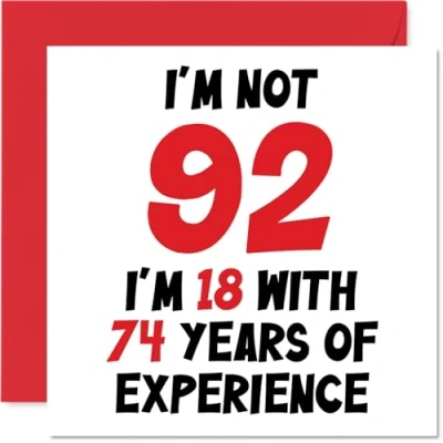 Abbildung von Geburtstagskarte zum 92. Geburtstag für Frauen und Männer Nicht 92 I&#039;m 18 With 74 Years Experience Lustige Second Happy Birthday Karte Mama, Papa, Großvater, Oma, 145 mm x