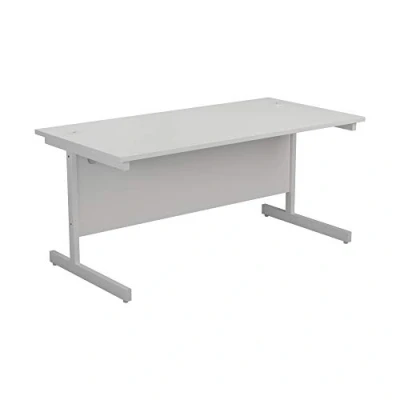 Abbildung von Office Hippo Strapazierfähiger rechteckiger Büroschreibtisch mit Tragebalken, PC Tisch für Büro oder Heimbüro, integriertem Kabelkanal, weißes Gestell, Top Platte in Weiß, 120 cm x 80