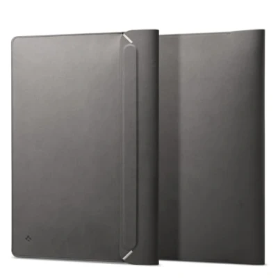 Abbildung von Spigen Valentinus Laptoptasche Hülle Tasche 15 15,6 16 Zoll, Leder Laptop Kompatibel mit MacBook Pro/Air, M1 / M2 M3 M4, Dell, Acer, ASUS, Hp, Lenovo, LG Gram usw Grau