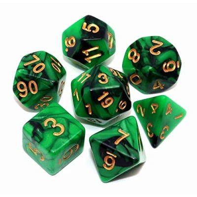 Abbildung von CREEBUY Polyedrisches Würfelset für Dungeon and Dragons, Rollenspiele, 7 teiliges Würfelset, Grün mit Schwarz