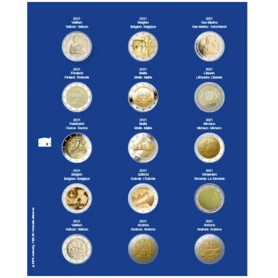 Abbildung von Safe, TOPset, Nachtrag 2 Euro Münzen ohne Kapseln 2021 Blatt 29 Transp/blauem Vordruckblatt Abm: 185x230 mm. pro Stk.