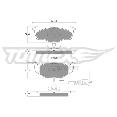 Abbildung von TOMEX brakes TX 14 78 Bremsbelagsatz Vorderachse inkl. Verschleißwarnkontakt SKODA: Fabia 2 Schrägheck, Combi, I Schrägheck