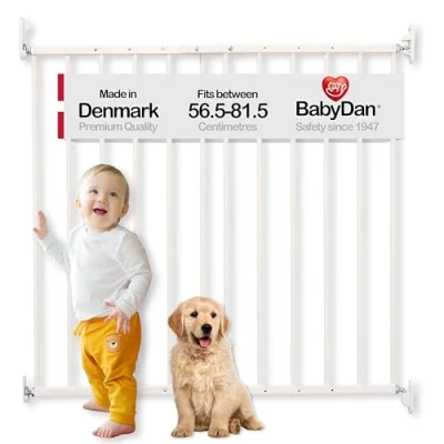 Abbildung von BabyDan Ebeltoft Schutzgitter Babygitter für schmale Öffnungen (56,5 81,5 cm) Wandtreppengitter Babys und Haustiere verstellbar langlebig, Weiß, Metall