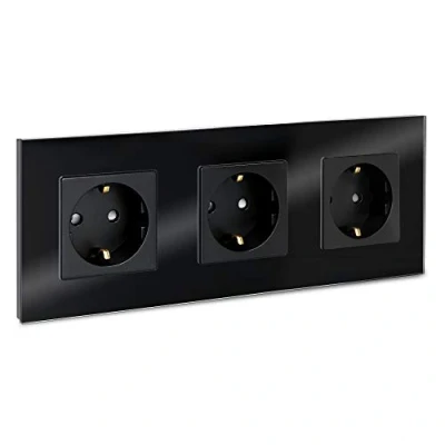 Abbildung von Navaris Glas Schuko Steckdose dreifach mit Montagematerial Schwarz Mehrfachsteckdose (Kabellänge 22,80 m)