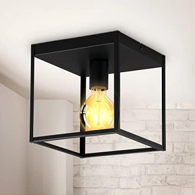 Abbildung von B.K.Licht Deckenleuchte Retro Deckenlampe schwarz matt 1 flammig E27 BKL1427, ohne Leuchtmittel, Lampe LED / Halogen 22x22 cm Metall Industrie Design