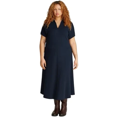 Abbildung von Tommy Hilfiger Curve Midikleid &quot;CRV LYOCELL OPEN NK MIDI DRESS&quot;, in Großen Größen, Logostickerei, V Ausschnitt