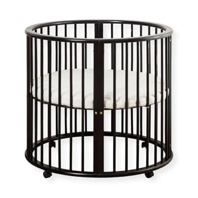 Abbildung von Buxibo Babybox Runde Spielbox aus Holz Laufstall Inkl. Matratze 91x91x85 cm Schwarz