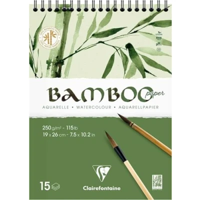 Abbildung von Clairefontaine 975925C Spiralblock Bamboo Aquarelle, 15 Blatt Bambuspapier 250g, 19x26cm, 1 Block