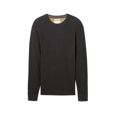Abbildung von TOM Tailor Strukturierter Rundhals Strickpullover, Herren, Größe: Small, Black grey melange