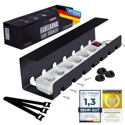 Abbildung von Kabelkanal für Schreibtisch Ordnung; Kabelmanagement System am Arbeitsplatz; Kabelhalter, Kabelwanne, Kabelkorb; Steckdosenleisten Halter Tische (Schwarz, 1 Stück)