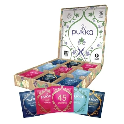 Abbildung von Pukka Tee Geschenkset, Bio Selection Box &quot;Relax&quot;, Manuka Honig, Kamillentee, Set, Ideal für jeden Anlass, Geschenkidee, 5 Varianten, 45 Teebeutel