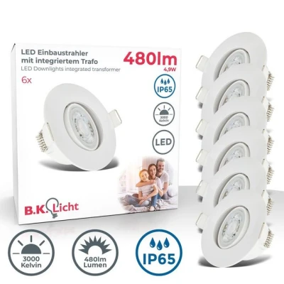 Abbildung von B.K.Licht 6er Set LED Einbaustrahler 230V, Schwenkbare Strahler für das Badezimmer IP65, Deckenstrahler, Spots, Deckenspots, Badezimmerlampe, 9 x 4,2 cm (DxH), Weiß